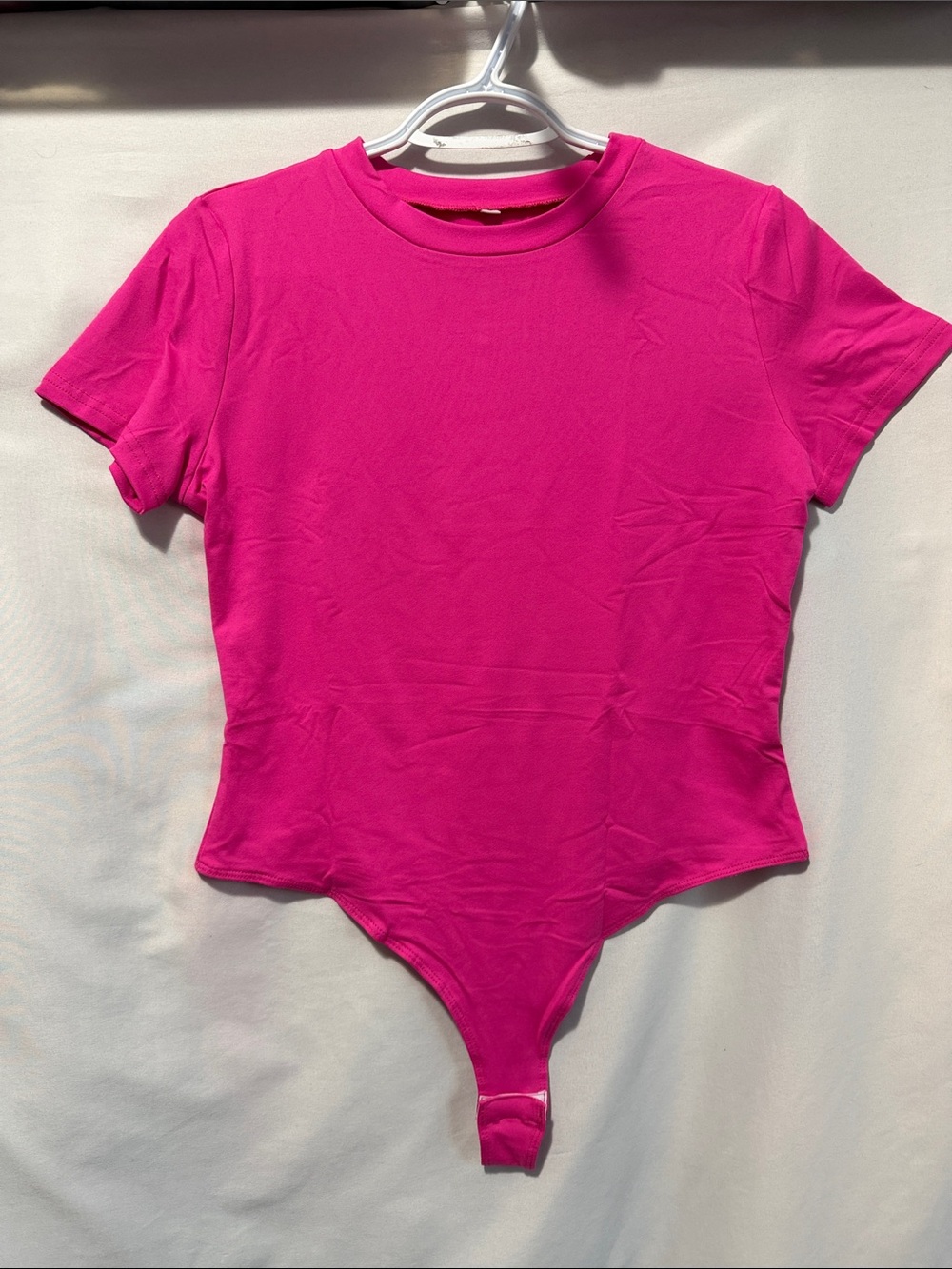 Women’s Hot Pink Short Sleeve Bodysuit - Fitted Crew Neck
